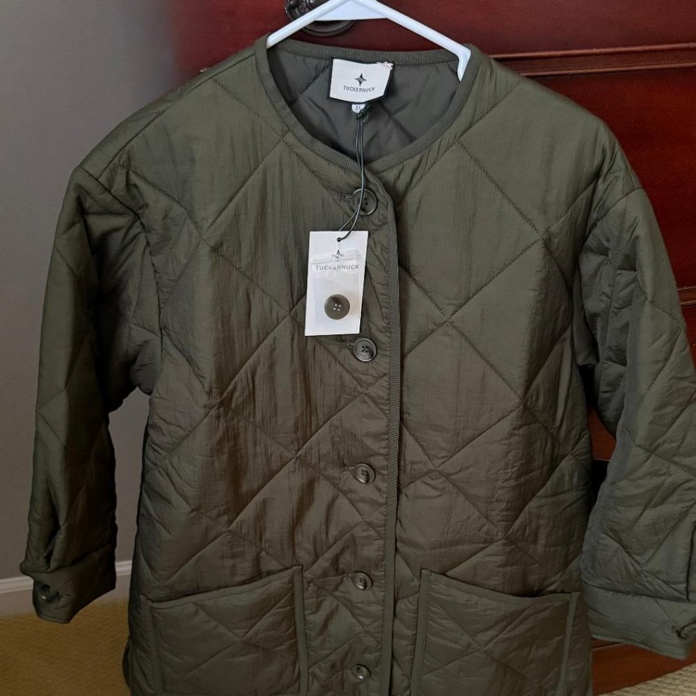 NWT TUCKERNUCK Women's Olive Green Quilted Yates Button Down Jacket XS Pockets